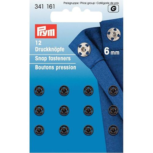 Trykknapp metall 6 mm sort